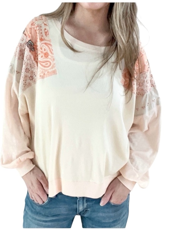 We The Free Tops - We the Free Patchwork Cozy Boho Feelin It tee in alabaster combo size XS